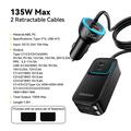 Essager F789 135W Rear-Seat Car Charger - 2x USB-C Cables, 4x USB-C & 2x USB-A inputs - 1.5m - Black