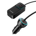 Essager F789 135W Rear-Seat Car Charger - 2x USB-C Cables, 4x USB-C & 2x USB-A inputs - 1.5m - Black