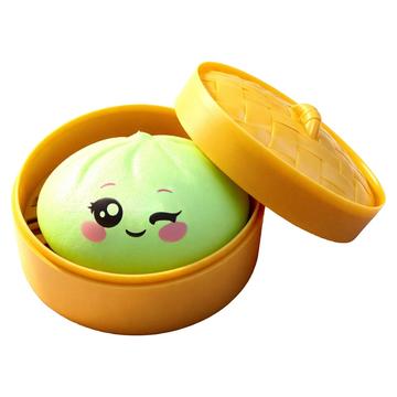 Eyes Expression Dumpling Squishy Toy with Steamer Box - Green