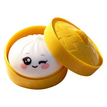 Eyes Expression Dumpling Squishy Toy with Steamer Box - White