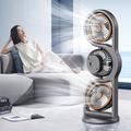F17 3-Head Desktop Fan with 360 Rotation, LED Light - Grey