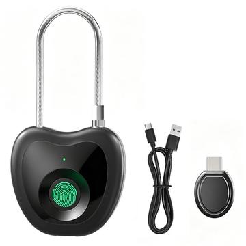 F338 Smart Fingerprint Padlock with 20 Fingerprints, Electronic Key - Black