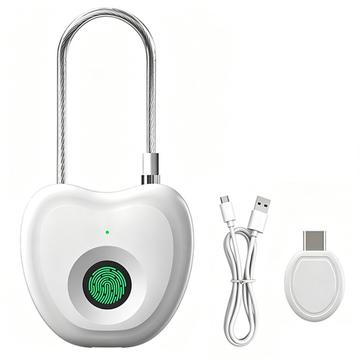F338 Smart Fingerprint Padlock with 20 Fingerprints, Electronic Key - White