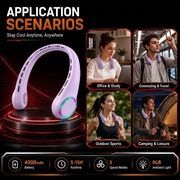 F8 Bladeless Neck Fan with Ambient Light - 4000mAh Battery, 3 Speeds & USB-C Charging - Purple