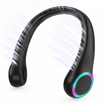F8 Bladeless Neck Fan with Ambient Light - 4000mAh Battery, 3 Speeds / USB-C Charging - Black
