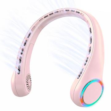 F8 Bladeless Neck Fan with Ambient Light - 4000mAh Battery, 3 Speeds / USB-C Charging - Pink