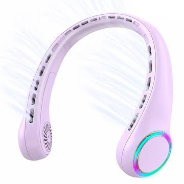 F8 Bladeless Neck Fan with Ambient Light - 4000mAh Battery, 3 Speeds / USB-C Charging - Purple