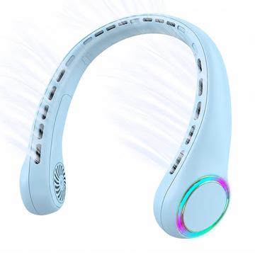 F8 Bladeless Neck Fan with Ambient Light - 4000mAh Battery, 3 Speeds / USB-C Charging - Sky Blue