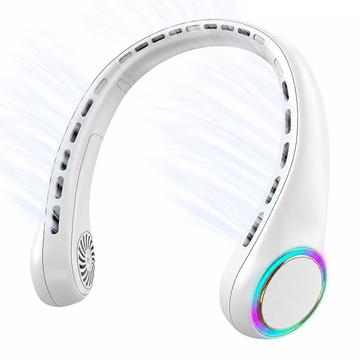 F8 Bladeless Neck Fan with Ambient Light - 4000mAh Battery, 3 Speeds / USB-C Charging - White