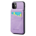 iPhone 11 Fierre Shann Coated Hybrid Case with Card Holder and Stand - Purple