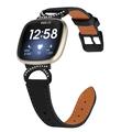 Fitbit Versa 3/Sense Elegant Leather Strap with Rhinestones - Black