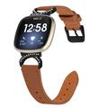 Fitbit Versa 3/Sense Elegant Leather Strap with Rhinestones - Brown