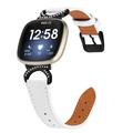 Fitbit Versa 3/Sense Elegant Leather Strap with Rhinestones - White