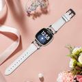 Fitbit Versa 3/Sense Elegant Leather Strap with Rhinestones - White