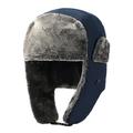 Fleece-Lined Thick Winter Trapper Hat - Navy Blue