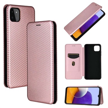 Samsung Galaxy A22 5G, Galaxy F42 5G Flip Case - Carbon Fiber - Rose Gold