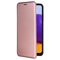 Samsung Galaxy A22 5G, Galaxy F42 5G Flip Case - Carbon Fiber - Rose Gold