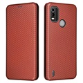 Nokia C21 Plus Flip Case - Carbon Fiber - Brown