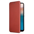 Nokia C21 Plus Flip Case - Carbon Fiber - Brown