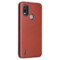 Nokia C21 Plus Flip Case - Carbon Fiber - Brown