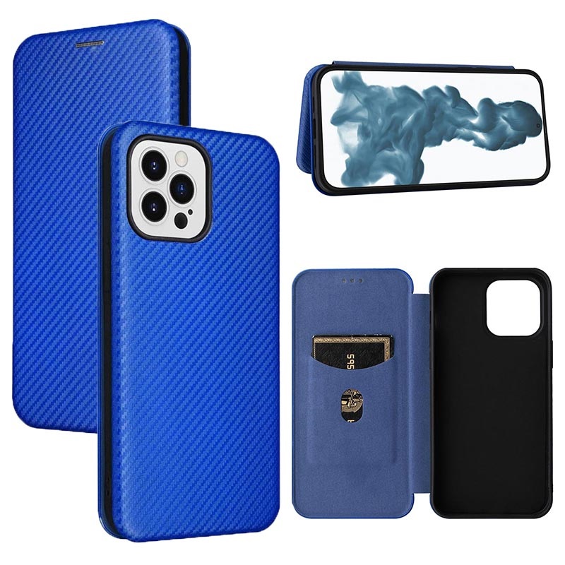 iPhone 14 Pro Flip Case Carbon Fiber Blue