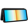 Sony Xperia 10 IV Flip Case with Card Slot - Carbon Fiber - Black