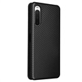 Sony Xperia 10 IV Flip Case with Card Slot - Carbon Fiber - Black