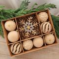 Flocked Christmas Ball/Snowflake Ornament Set – 8cm/16cm - 10 Pcs. - Khaki