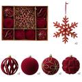 Flocked Christmas Ball/Snowflake Ornament Set – 8cm/16cm - 10 Pcs. - Red