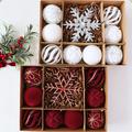 Flocked Christmas Ball/Snowflake Ornament Set – 8cm/16cm - 10 Pcs. - Red
