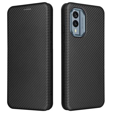 Nokia X30 Flip Case with Card Slot - Carbon Fiber - Black