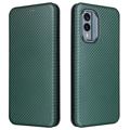 Nokia X30 Flip Case with Card Slot - Carbon Fiber - Green