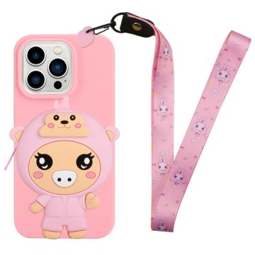 Cartoon Design iPhone 14 Pro Max TPU Case with Zipper Pocket