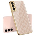 GKK Painted Tempered Glass Samsung Galaxy S22 5G Case - Pink Grid