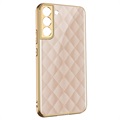 GKK Painted Tempered Glass Samsung Galaxy S22 5G Case - Pink Grid