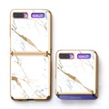 GKK Painted Tempered Glass Samsung Galaxy Z Flip Case - White Marble