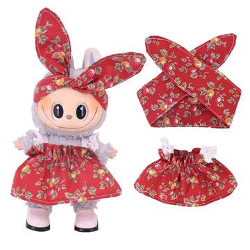 Garden-Party Dress & Headband Set for Labubu Mini Figure 17cm - Red