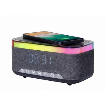 Gembird Digital Alarm Clock with RGB Lights, Wireless Charging 15W - Black