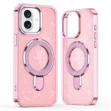 iPhone 17 Glitter Hybrid Case with Kickstand - MagSafe Compatible - Pink