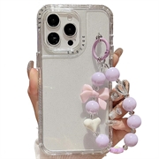 iPhone 16 Pro Max Glitter Shockproof Hybrid Case with Wrist Strap - Transparent