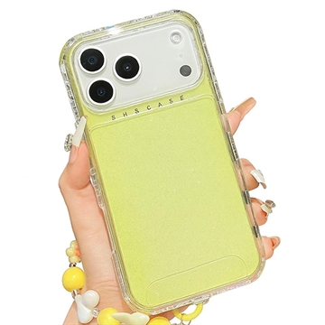 iPhone 17 Pro Glitter Shockproof Hybrid Case with Wrist Strap - Yellow
