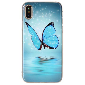 iPhone X / iPhone XS Glow in the Dark TPU Cover - Blue Butterfly