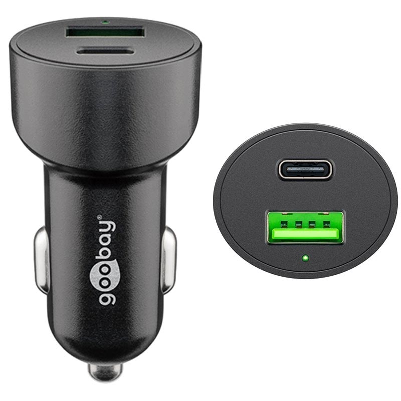 Goobay 48W Fast Car Charger with USBC PD & USBA QC3.0 Black