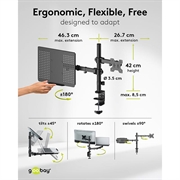 Goobay Monitor Mount with Laptop Arm - 17-27" Monitors, 10-15.6" Laptops