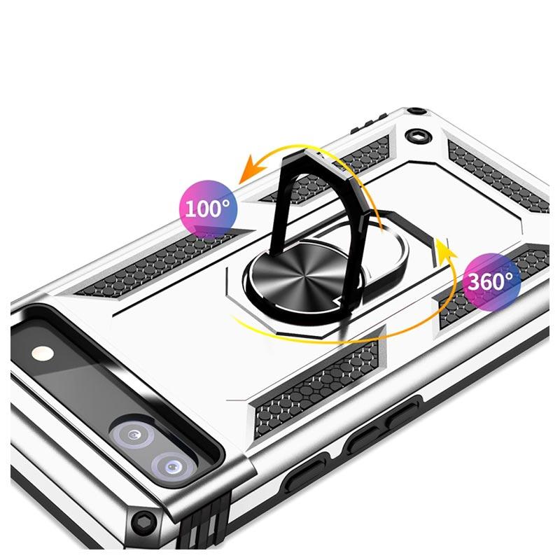 Google Pixel 6a Hybrid Case with Metal Kickstand Silver