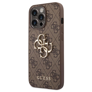 Guess 4G Big Metal Logo iPhone 14 Pro Max Hybrid Case - Brown