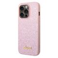 Guess Glitter Flakes Metal Logo iPhone 14 Pro Hybrid Case - Pink