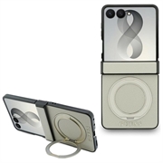 Samsung Galaxy Z Flip8 Guess Magnetic Ring Stand Grained Classic Logo Case - MagSafe Compatible - Beige