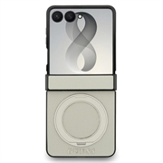 Samsung Galaxy Z Flip8 Guess Magnetic Ring Stand Grained Classic Logo Case - MagSafe Compatible - Beige