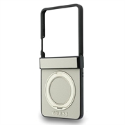 Samsung Galaxy Z Flip8 Guess Magnetic Ring Stand Grained Classic Logo Case - MagSafe Compatible - Beige